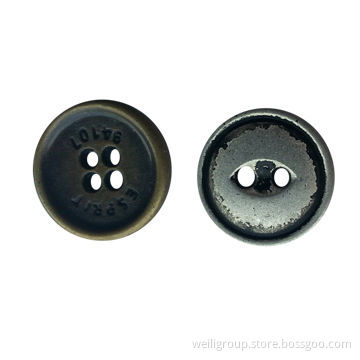 Shirt button with distressed, made of metal alloy